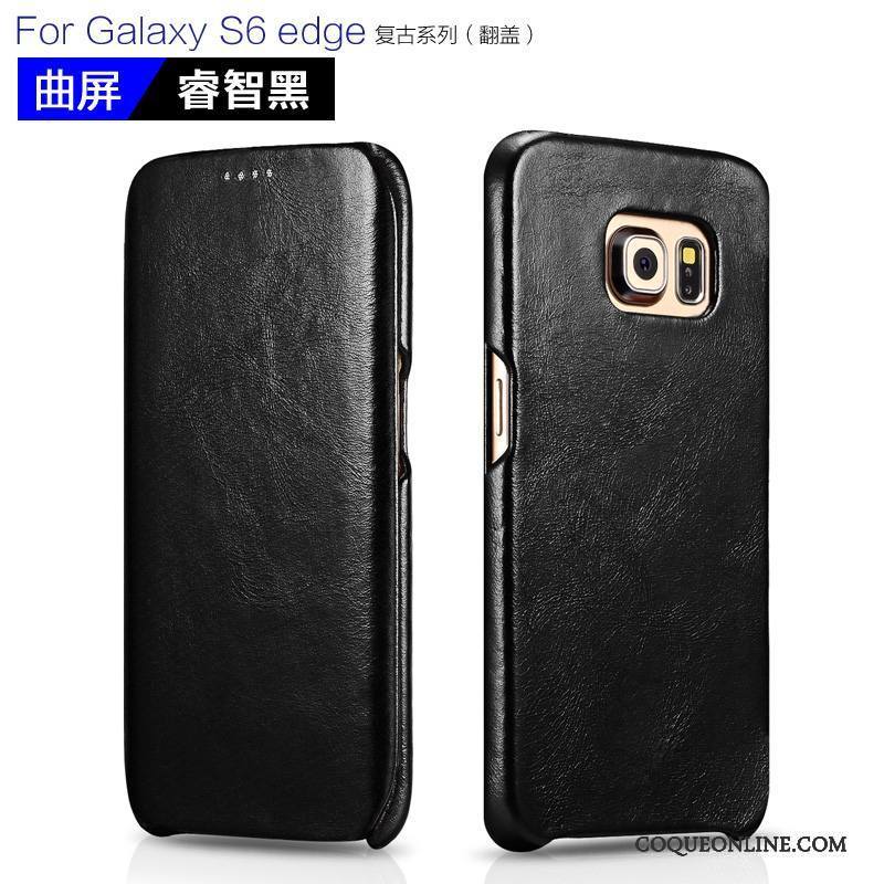 Samsung Galaxy S6 Edge + Coque Cuir Véritable Noir Étui Étoile Téléphone Portable
