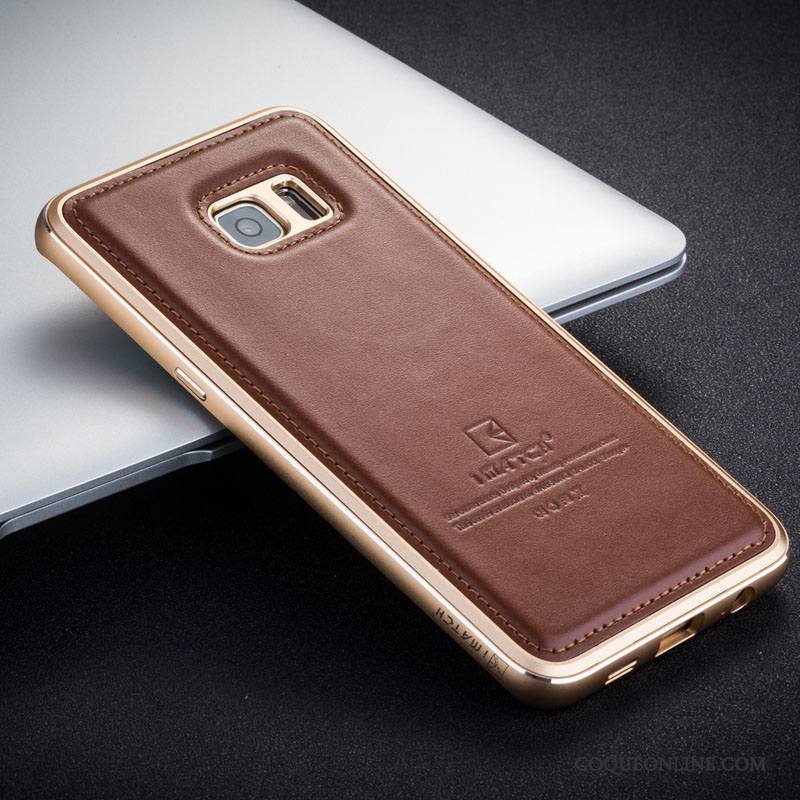 Samsung Galaxy S6 Edge + Métal Étoile Coque De Téléphone Cuir Véritable Noir Étui Protection