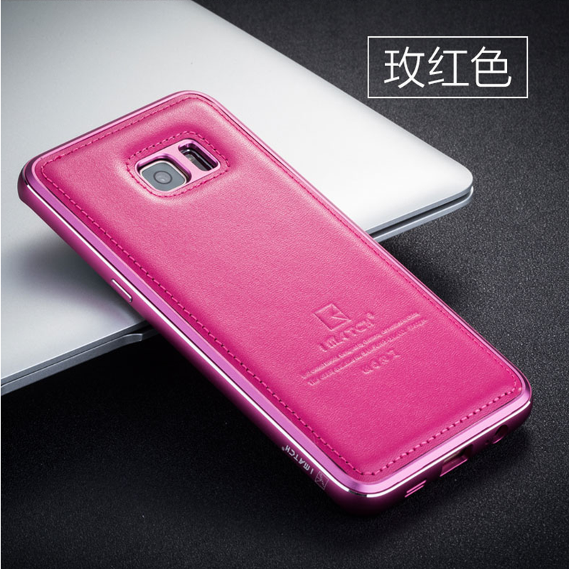 Samsung Galaxy S6 Edge + Métal Étoile Coque De Téléphone Cuir Véritable Noir Étui Protection