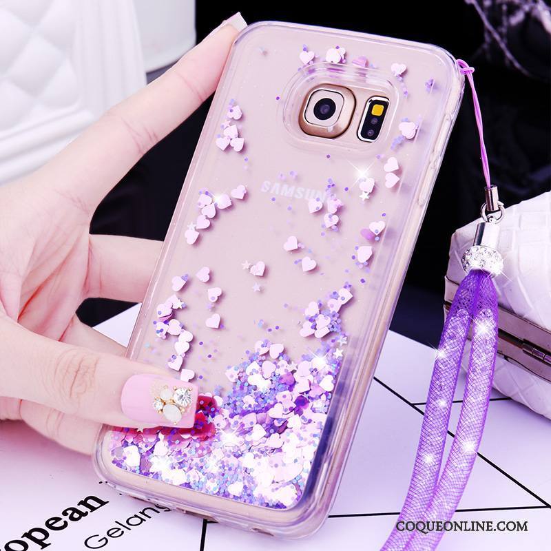 Samsung Galaxy S6 Edge + Ornements Suspendus Charmant Quicksand Coque De Téléphone Violet Étoile Dessin Animé