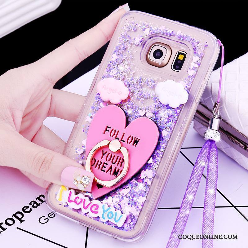 Samsung Galaxy S6 Edge + Ornements Suspendus Charmant Quicksand Coque De Téléphone Violet Étoile Dessin Animé