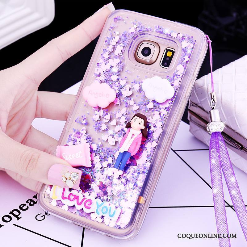 Samsung Galaxy S6 Edge + Ornements Suspendus Charmant Quicksand Coque De Téléphone Violet Étoile Dessin Animé