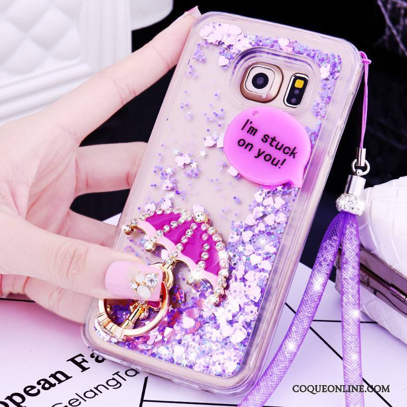 Samsung Galaxy S6 Edge + Ornements Suspendus Charmant Quicksand Coque De Téléphone Violet Étoile Dessin Animé