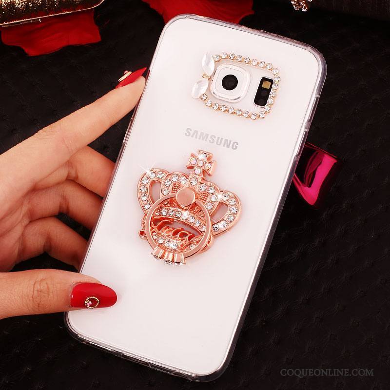 Samsung Galaxy S6 Edge + Silicone Téléphone Portable Violet Coque Strass Anneau Étui