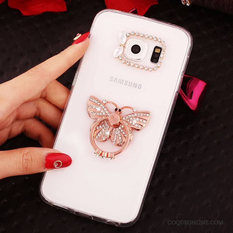 Samsung Galaxy S6 Edge + Silicone Téléphone Portable Violet Coque Strass Anneau Étui