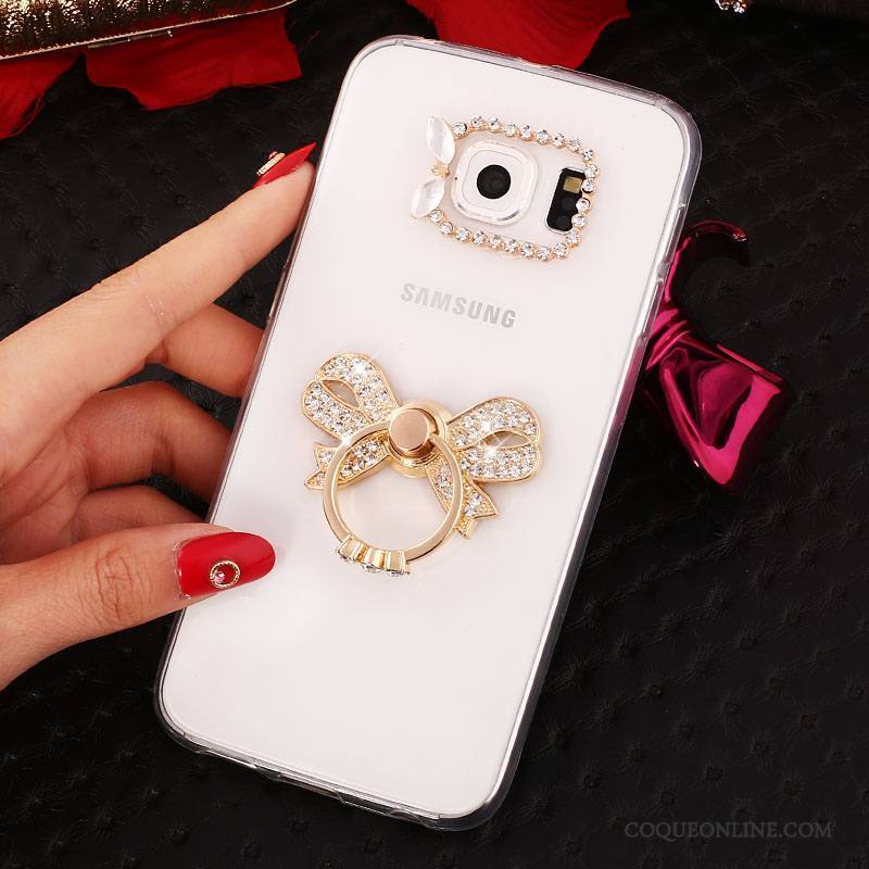 Samsung Galaxy S6 Edge + Silicone Téléphone Portable Violet Coque Strass Anneau Étui