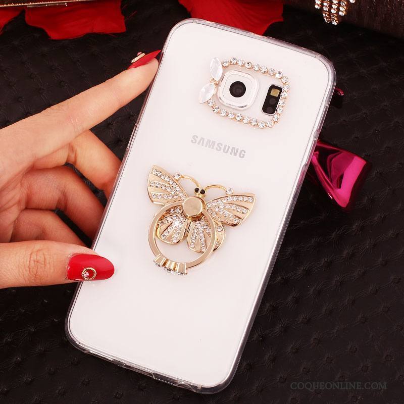 Samsung Galaxy S6 Edge + Silicone Téléphone Portable Violet Coque Strass Anneau Étui