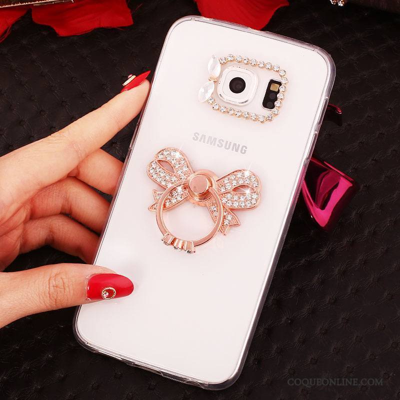 Samsung Galaxy S6 Edge + Silicone Téléphone Portable Violet Coque Strass Anneau Étui