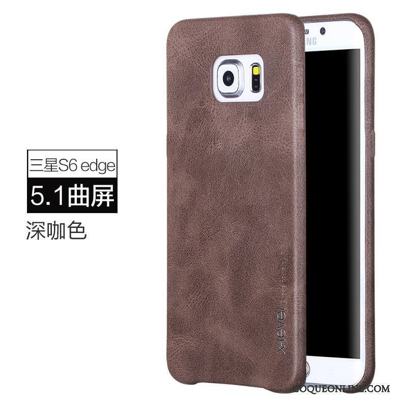 Samsung Galaxy S6 Edge Étui En Cuir Coque De Téléphone Foncé Business Protection Étoile Incassable