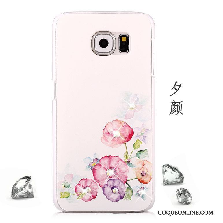 Samsung Galaxy S6 Rose Coque Peinture Incassable Strass Étui Délavé En Daim