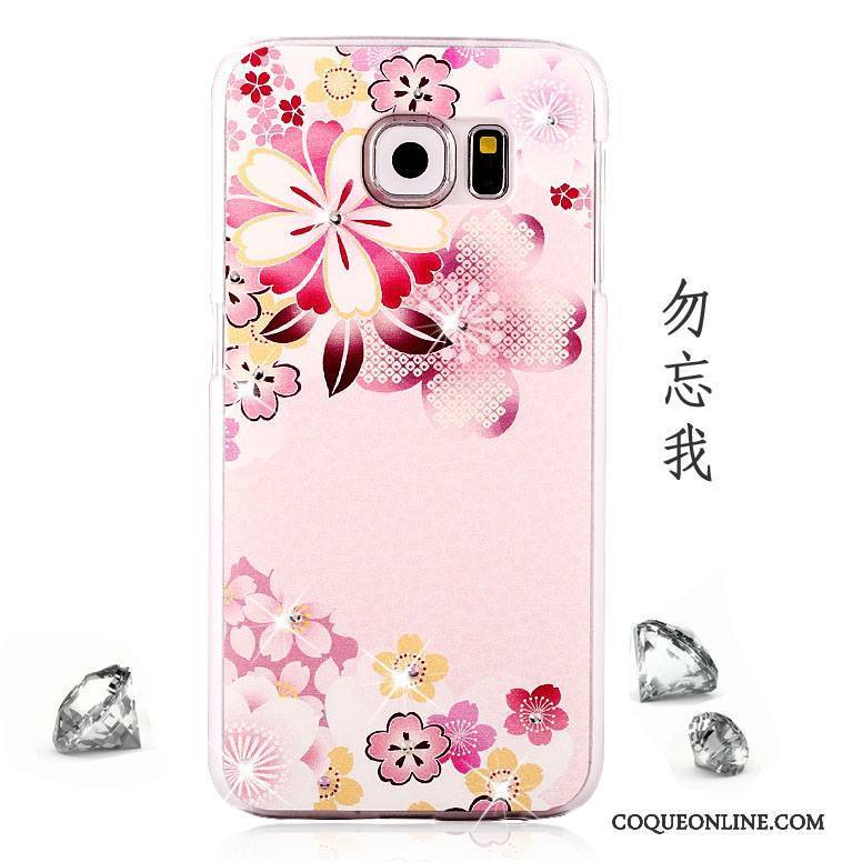 Samsung Galaxy S6 Rose Coque Peinture Incassable Strass Étui Délavé En Daim