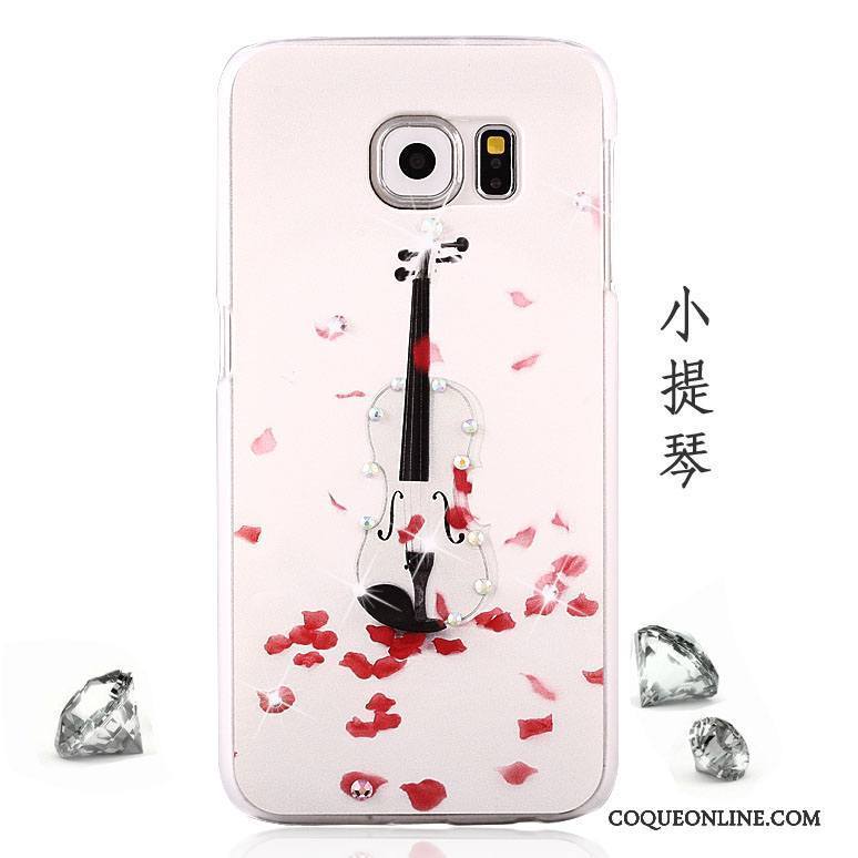 Samsung Galaxy S6 Rose Coque Peinture Incassable Strass Étui Délavé En Daim