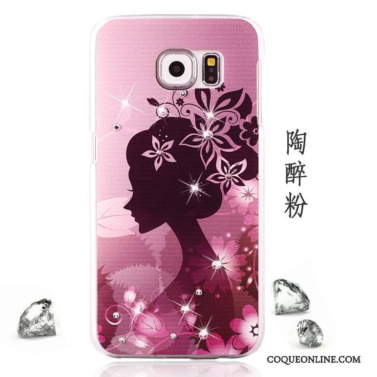 Samsung Galaxy S6 Rose Coque Peinture Incassable Strass Étui Délavé En Daim