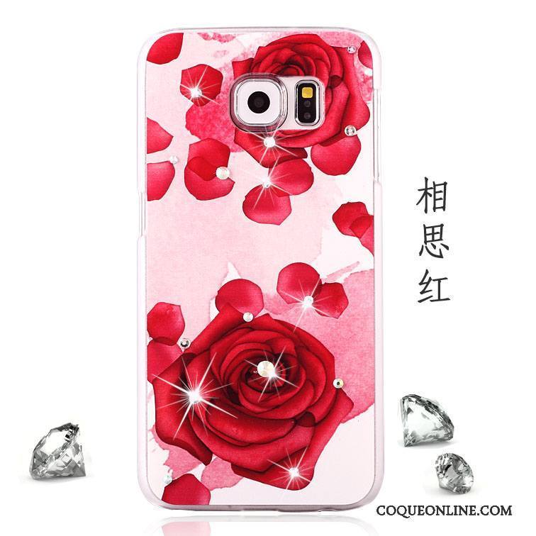 Samsung Galaxy S6 Rose Coque Peinture Incassable Strass Étui Délavé En Daim