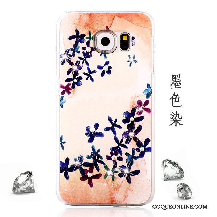 Samsung Galaxy S6 Rose Coque Peinture Incassable Strass Étui Délavé En Daim