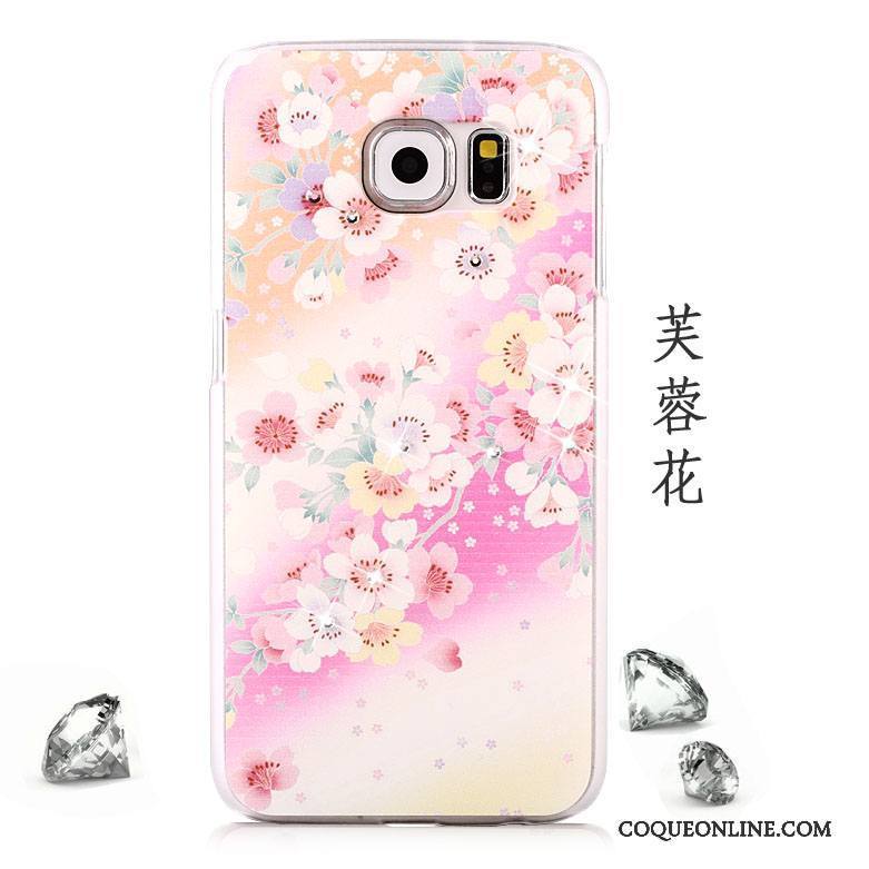 Samsung Galaxy S6 Rose Coque Peinture Incassable Strass Étui Délavé En Daim