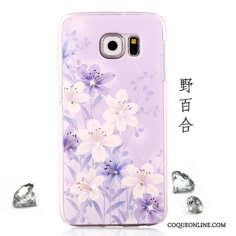 Samsung Galaxy S6 Rose Coque Peinture Incassable Strass Étui Délavé En Daim