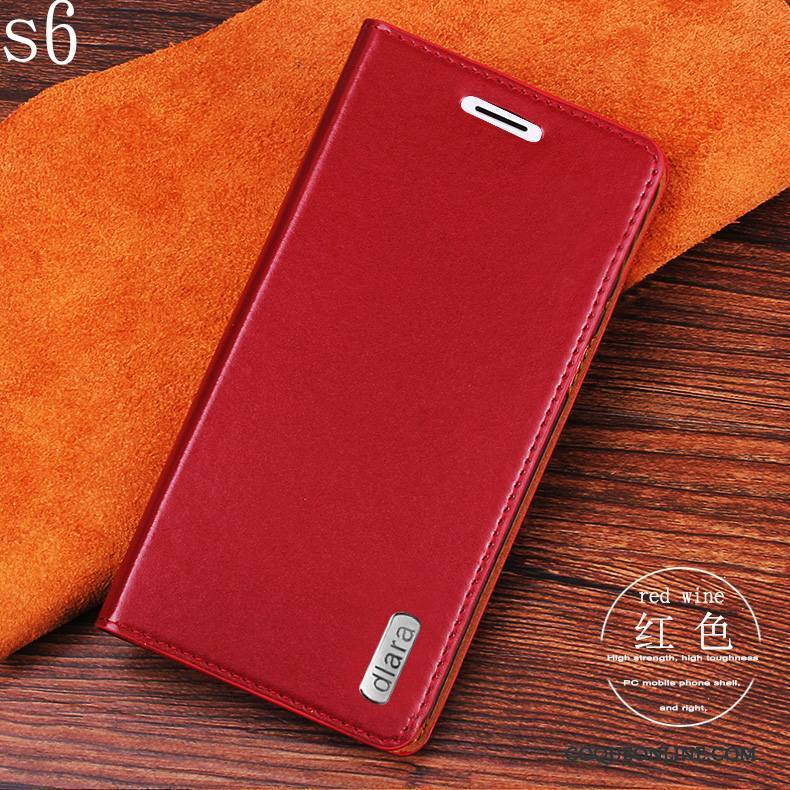 Samsung Galaxy S6 Étoile Étui En Cuir Protection Rouge Coque De Téléphone Housse Incassable