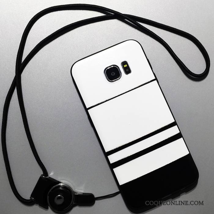 Samsung Galaxy S7 Blanc Coque De Téléphone Silicone Noir Ornements Suspendus Incassable Étui