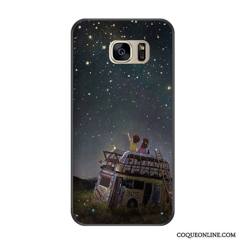 Samsung Galaxy S7 Coque Fluide Doux Tout Compris Noir Protection Étui Étoile Incassable