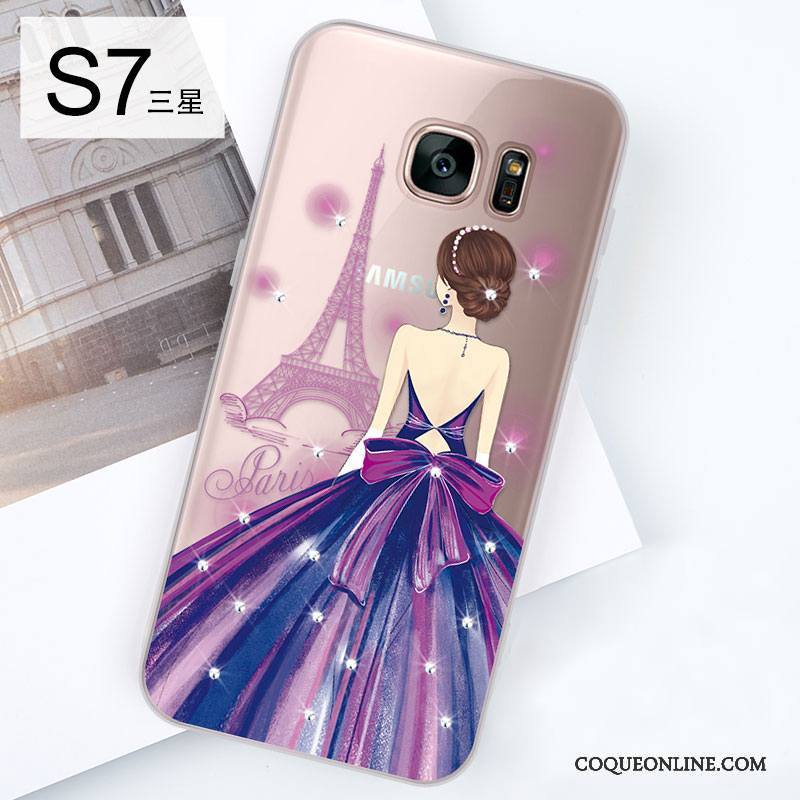 Samsung Galaxy S7 Coque Strass Tout Compris Charmant Tendance Étui Rouge Silicone