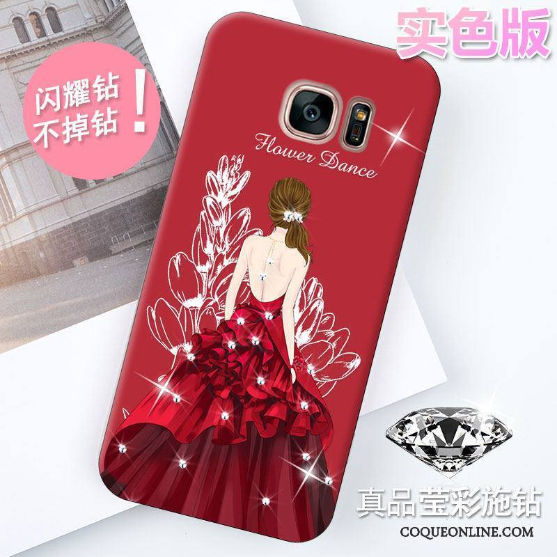 Samsung Galaxy S7 Coque Strass Tout Compris Charmant Tendance Étui Rouge Silicone