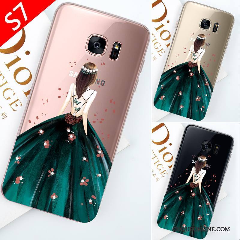 Samsung Galaxy S7 Coque Tendance Transparent Étoile Étui Créatif Rouge Personnalité