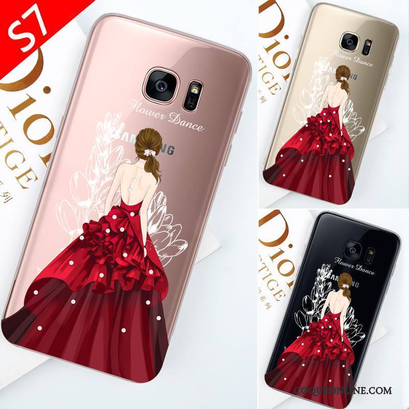 Samsung Galaxy S7 Coque Tendance Transparent Étoile Étui Créatif Rouge Personnalité