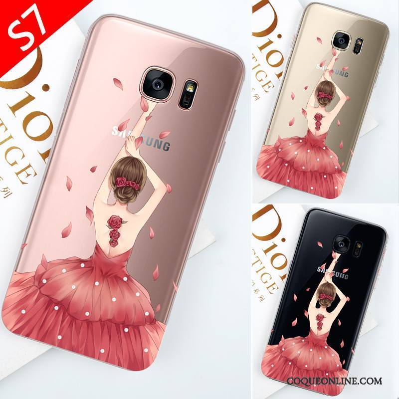 Samsung Galaxy S7 Coque Tendance Transparent Étoile Étui Créatif Rouge Personnalité