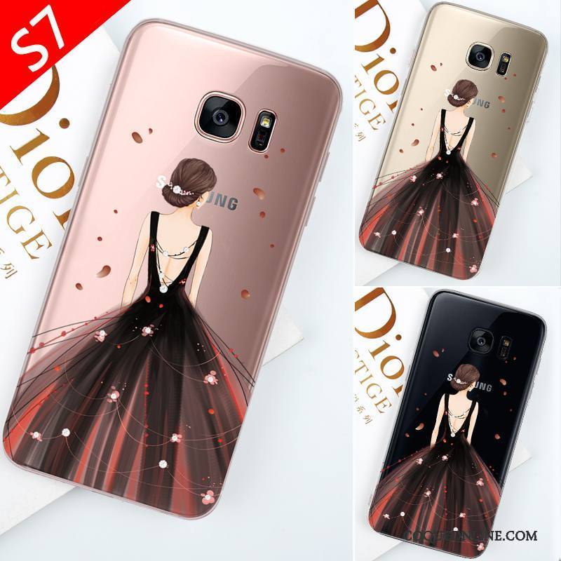 Samsung Galaxy S7 Coque Tendance Transparent Étoile Étui Créatif Rouge Personnalité