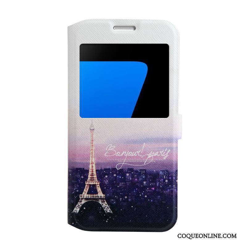 Samsung Galaxy S7 Coque Violet Ouvrir La Fenêtre Fluide Doux Étoile Étui Protection Support