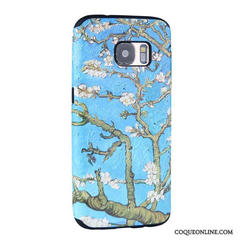 Samsung Galaxy S7 Dessin Animé Coque De Téléphone Peinture Étui Bleu Clair Fluide Doux Gaufrage