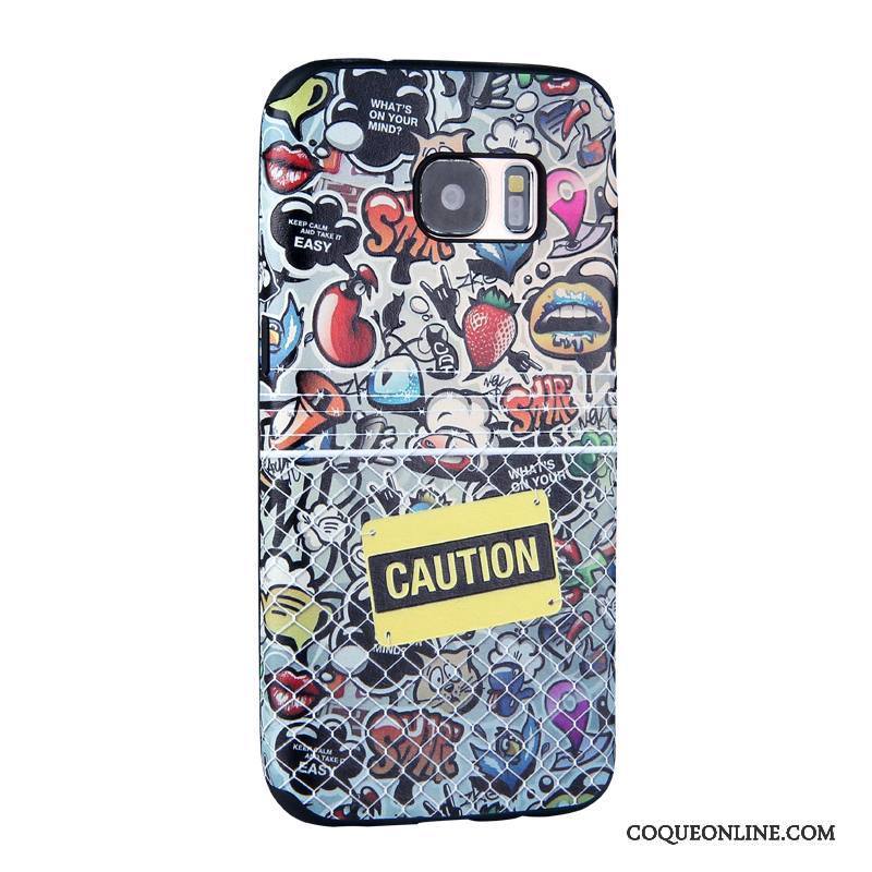 Samsung Galaxy S7 Dessin Animé Coque De Téléphone Peinture Étui Bleu Clair Fluide Doux Gaufrage