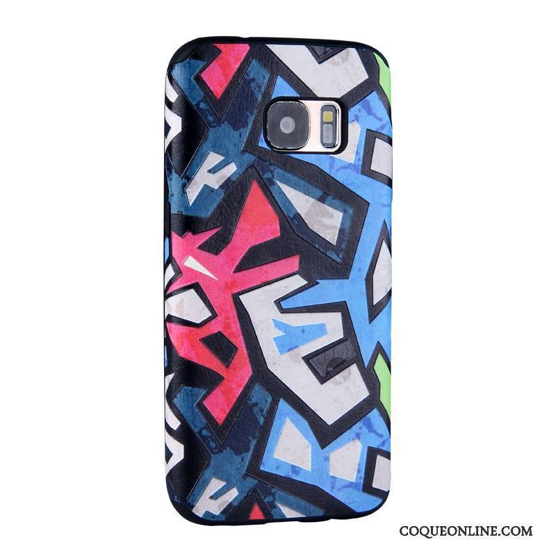 Samsung Galaxy S7 Dessin Animé Coque De Téléphone Peinture Étui Bleu Clair Fluide Doux Gaufrage