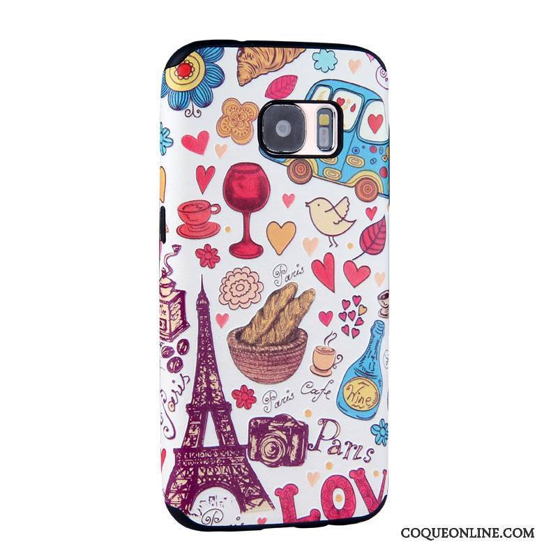 Samsung Galaxy S7 Dessin Animé Coque De Téléphone Peinture Étui Bleu Clair Fluide Doux Gaufrage