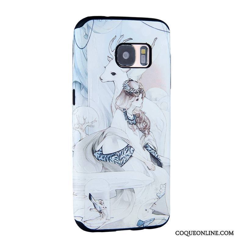 Samsung Galaxy S7 Dessin Animé Coque De Téléphone Peinture Étui Bleu Clair Fluide Doux Gaufrage