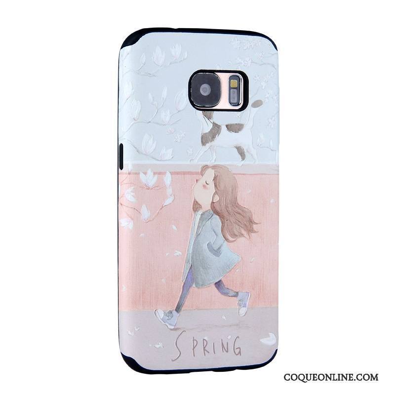 Samsung Galaxy S7 Dessin Animé Coque De Téléphone Peinture Étui Bleu Clair Fluide Doux Gaufrage