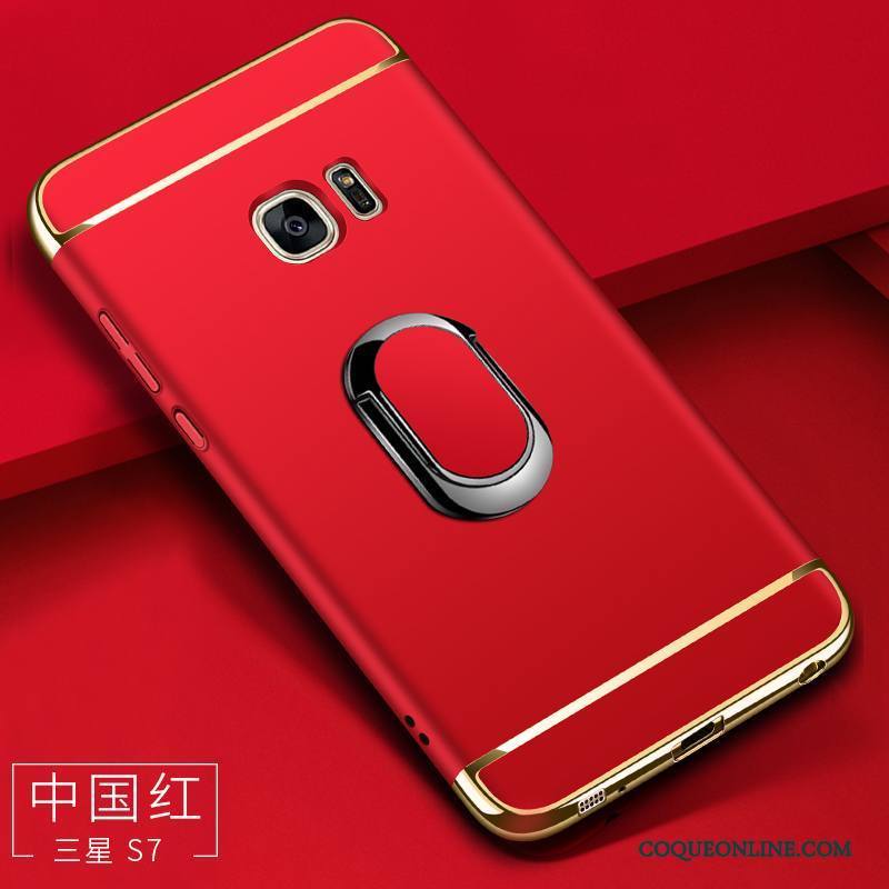 Samsung Galaxy S7 Délavé En Daim Coque Incassable Difficile Rouge De Téléphone Étoile