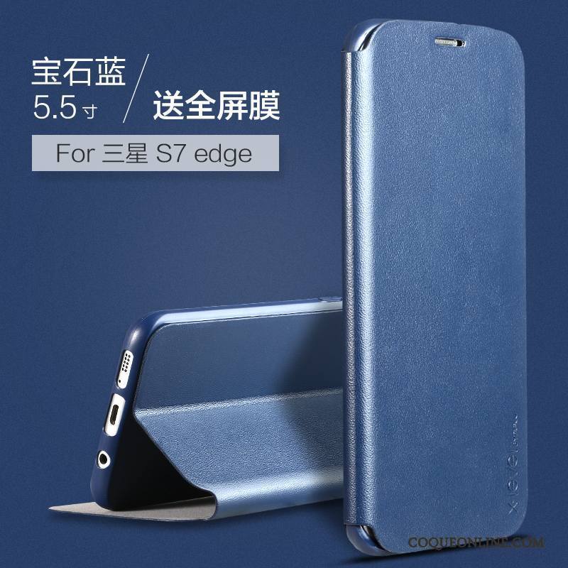 Samsung Galaxy S7 Edge Coque Bleu Fluide Doux Étoile Tout Compris Très Mince Étui En Cuir