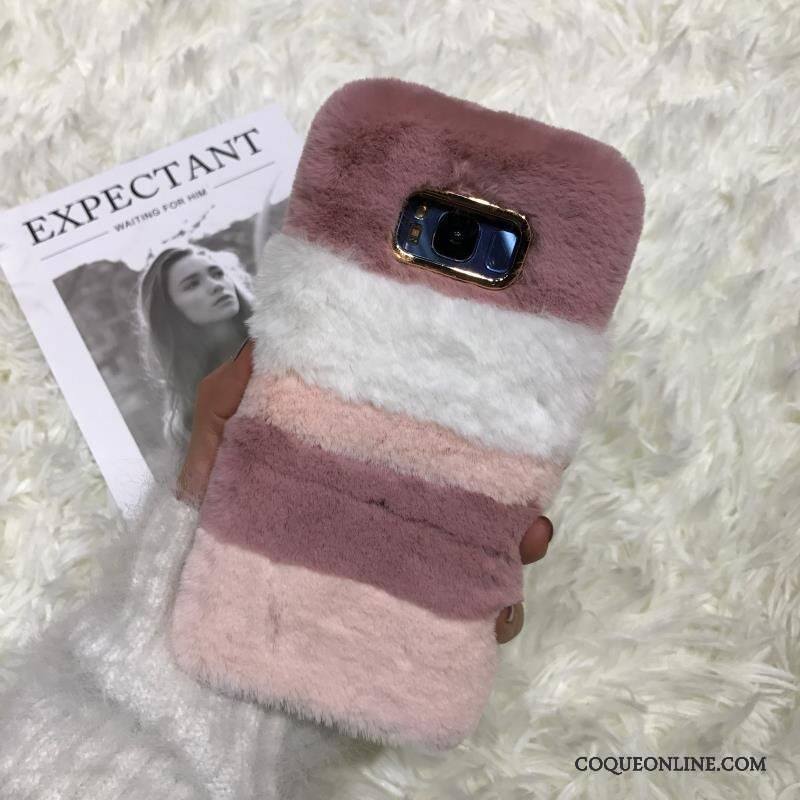 Samsung Galaxy S7 Edge Coque Étoile Fluide Doux Lapin Rose Couture Couleurs Cœur Peluche