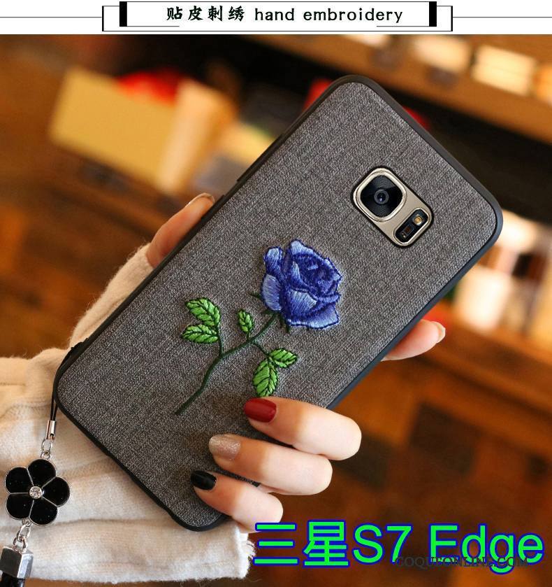 Samsung Galaxy S7 Edge Tendance Gris Étoile Fluide Doux Broderie Coque De Téléphone Silicone