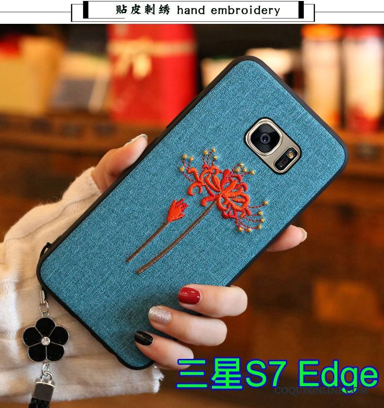 Samsung Galaxy S7 Edge Tendance Gris Étoile Fluide Doux Broderie Coque De Téléphone Silicone