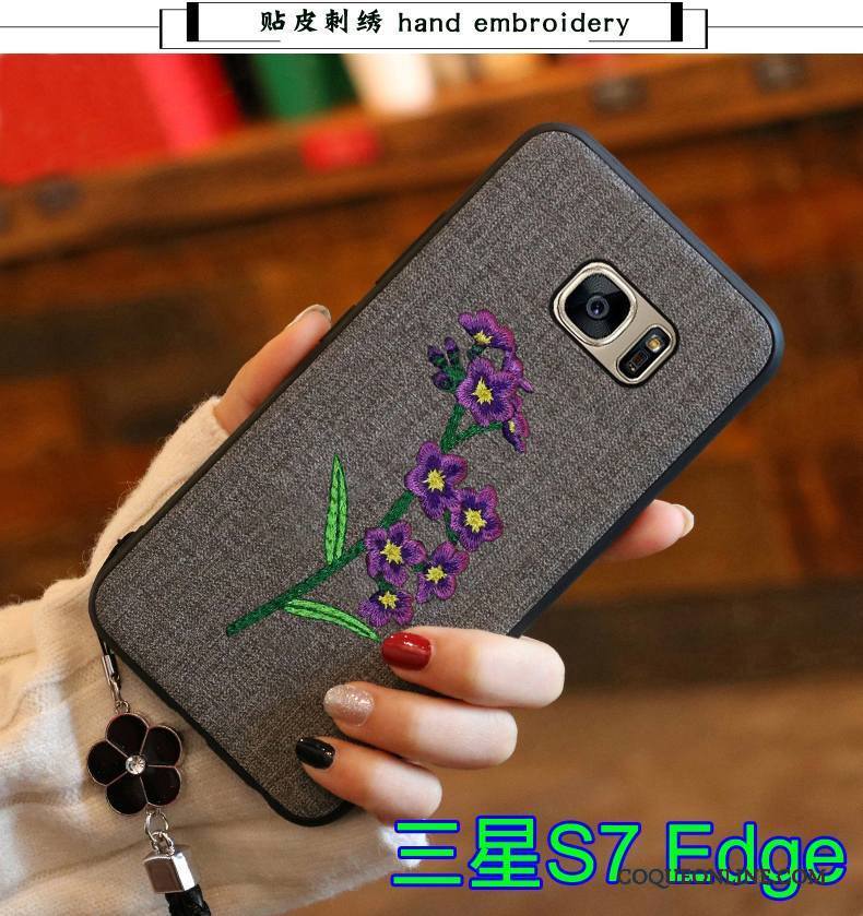 Samsung Galaxy S7 Edge Tendance Gris Étoile Fluide Doux Broderie Coque De Téléphone Silicone