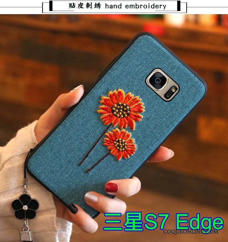 Samsung Galaxy S7 Edge Tendance Gris Étoile Fluide Doux Broderie Coque De Téléphone Silicone