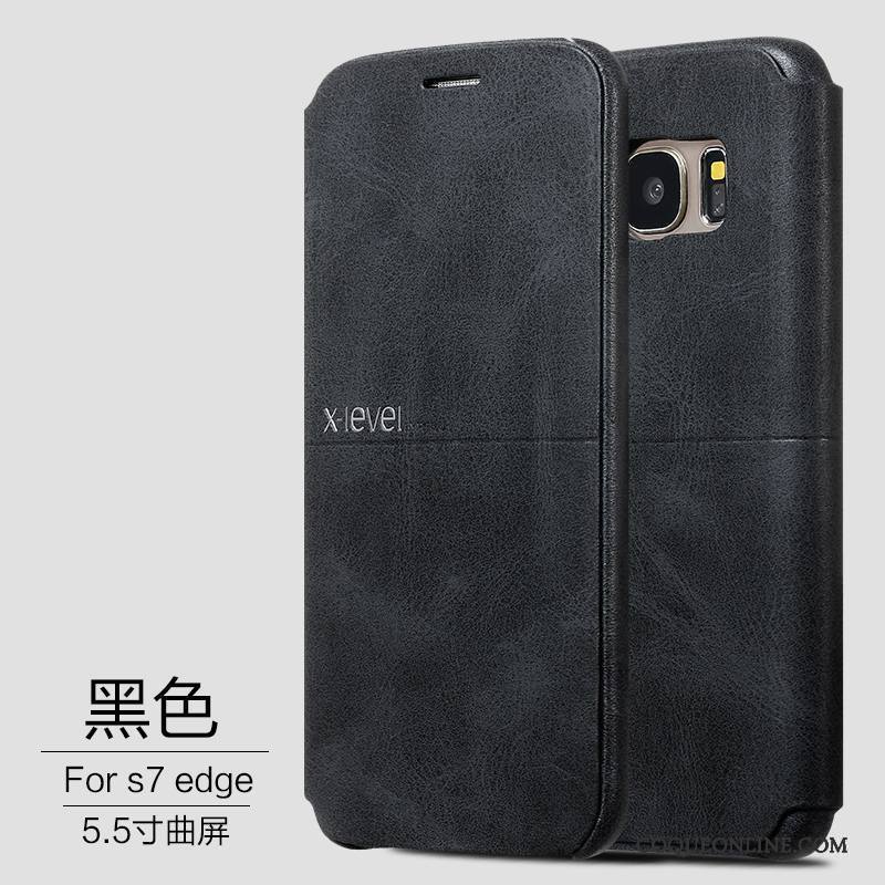 Samsung Galaxy S7 Edge Très Mince Étui En Cuir Protection Coque De Téléphone Clamshell Étoile Noir