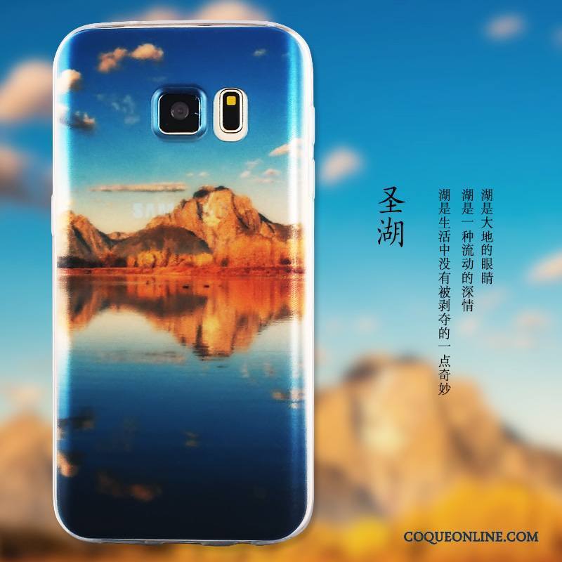 Samsung Galaxy S7 Étui Bleu Silicone Simple Téléphone Portable Protection Coque