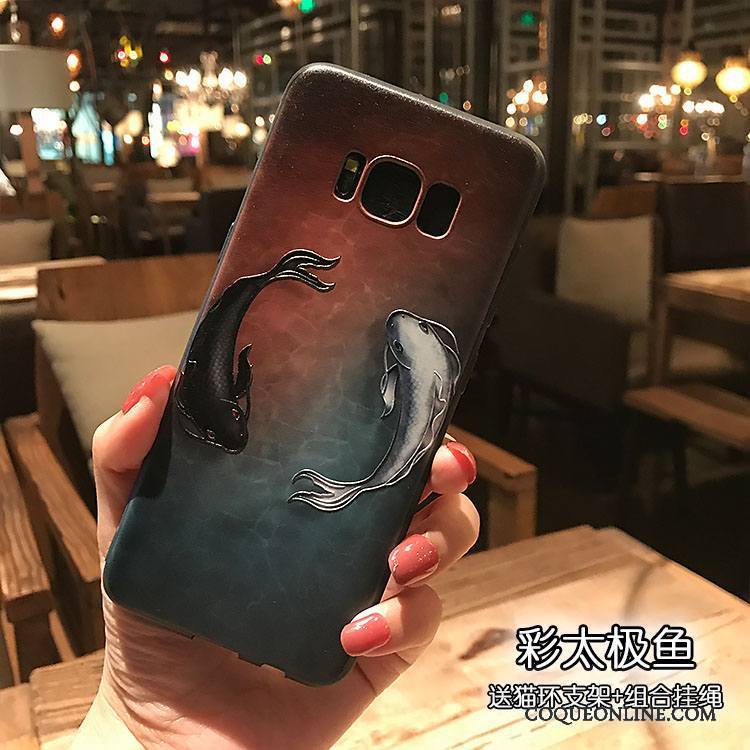 Samsung Galaxy S8+ Coque Gaufrage Fluide Doux Couleur Étoile Support Noir Délavé En Daim