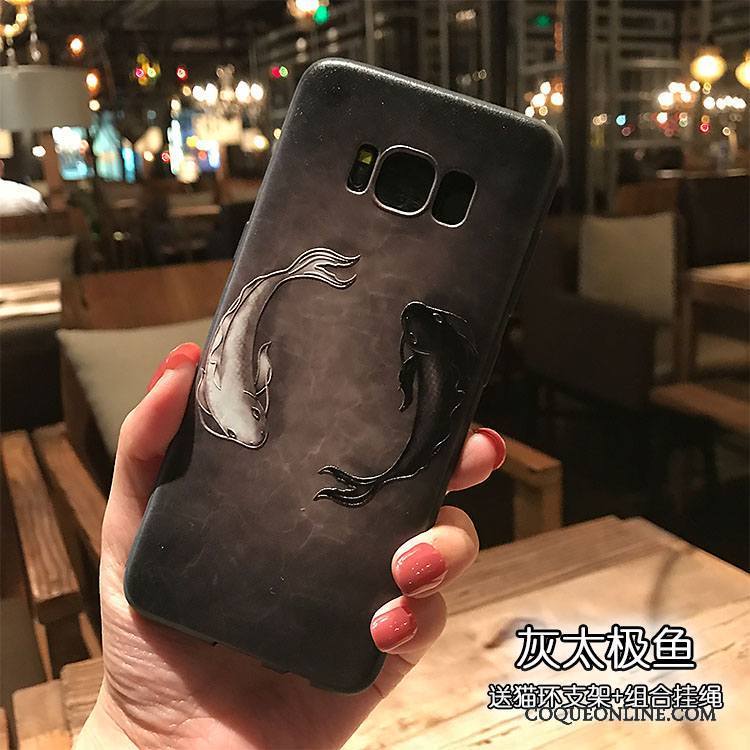 Samsung Galaxy S8+ Coque Gaufrage Fluide Doux Couleur Étoile Support Noir Délavé En Daim