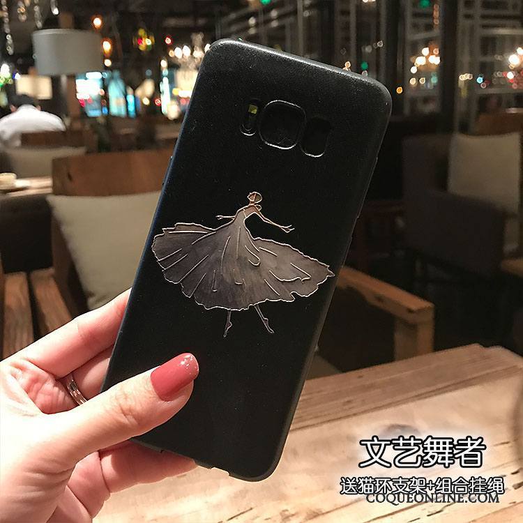 Samsung Galaxy S8+ Coque Gaufrage Fluide Doux Couleur Étoile Support Noir Délavé En Daim