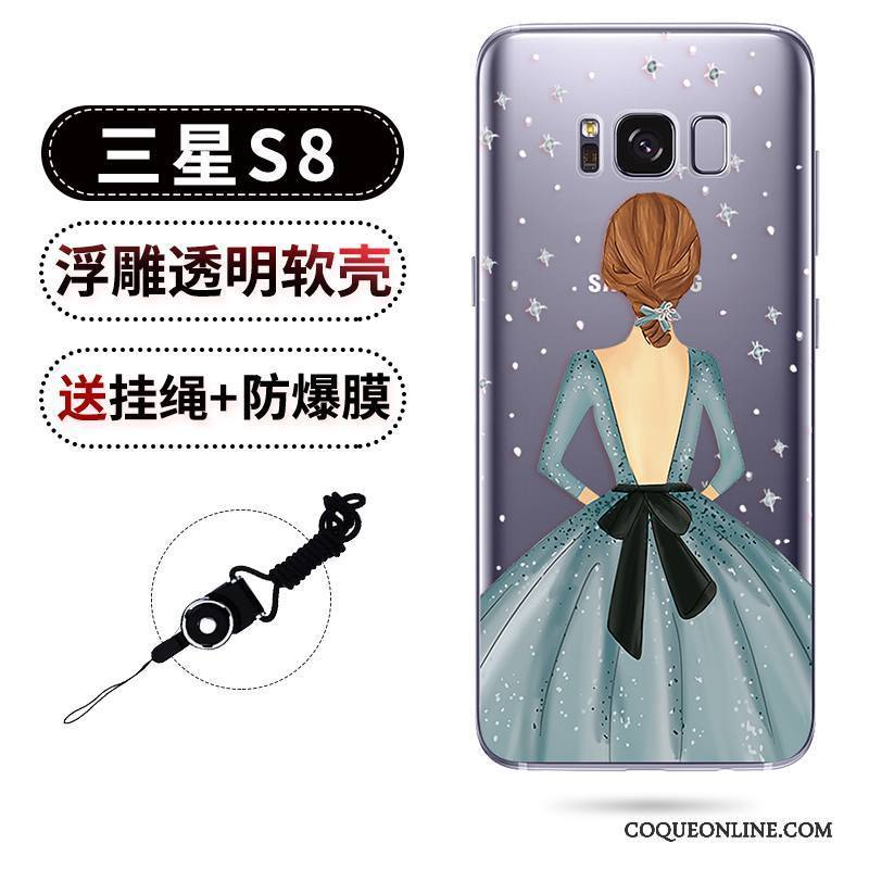 Samsung Galaxy S8+ Coque Incassable Étoile Transparent Noir Gaufrage Beau Ornements Suspendus